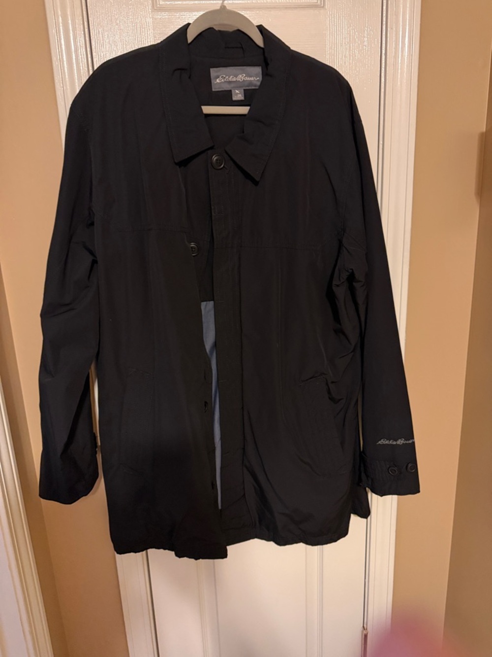 Eddie Bauer Men's Black Raincoat with Button Front